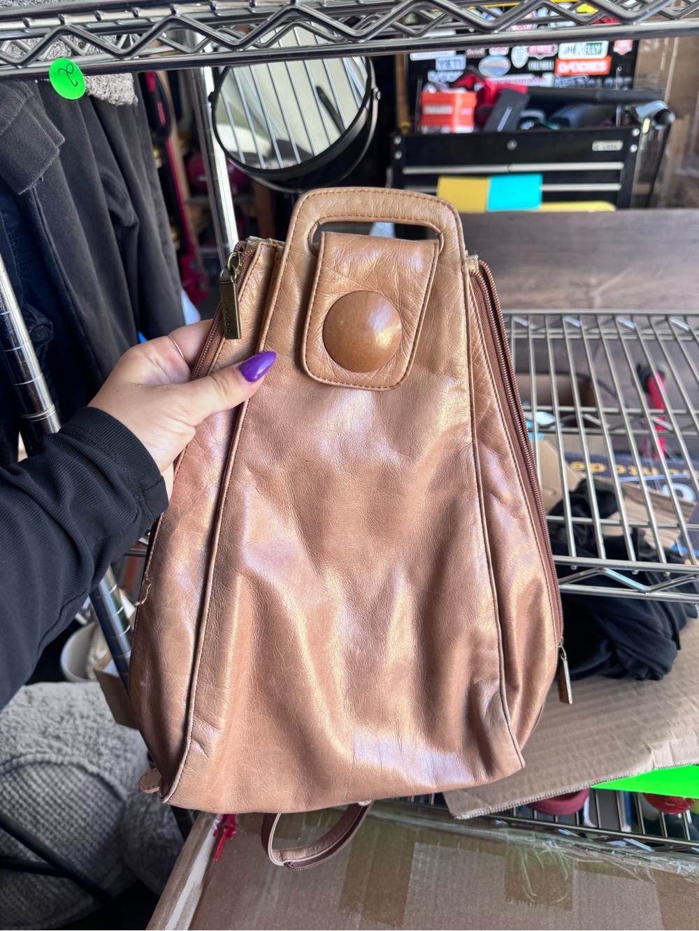 HOBO Metallic Bronze Leather Backpack with Button Accent
